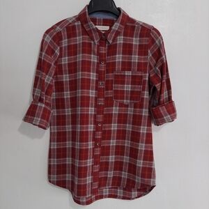 Treasure & Bond Shirt Small Burgundy Womens Button Top Shirt Long Sleeve Plaid